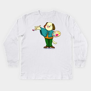 Dog as Painter with Brush & Paint Kids Long Sleeve T-Shirt